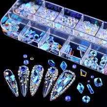 Load image into Gallery viewer, 12 Grid Flat Bottom Shaped Nail Rhinestones Nail Decoration, 01, 02, 03, 04, 05, 06, 07, 08, 09, 10, 11, 12, 13, 14, 15, 16, 17, 18, 19, 20, 21, 22, 23, 24, 25, 26, 27, 28
