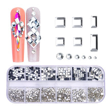 Load image into Gallery viewer, 12 Grid Flat Bottom Shaped Nail Rhinestones Nail Decoration, 01, 02, 03, 04, 05, 06, 07, 08, 09, 10, 11, 12, 13, 14, 15, 16, 17, 18, 19, 20, 21, 22, 23, 24, 25, 26, 27, 28