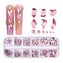 Load image into Gallery viewer, 12 Grid Flat Bottom Shaped Nail Rhinestones Nail Decoration, 01, 02, 03, 04, 05, 06, 07, 08, 09, 10, 11, 12, 13, 14, 15, 16, 17, 18, 19, 20, 21, 22, 23, 24, 25, 26, 27, 28