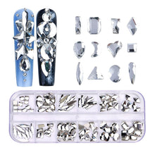 Load image into Gallery viewer, 12 Grid Flat Bottom Shaped Nail Rhinestones Nail Decoration, 01, 02, 03, 04, 05, 06, 07, 08, 09, 10, 11, 12, 13, 14, 15, 16, 17, 18, 19, 20, 21, 22, 23, 24, 25, 26, 27, 28