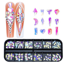 Load image into Gallery viewer, 12 Grid Flat Bottom Shaped Nail Rhinestones Nail Decoration, 01, 02, 03, 04, 05, 06, 07, 08, 09, 10, 11, 12, 13, 14, 15, 16, 17, 18, 19, 20, 21, 22, 23, 24, 25, 26, 27, 28
