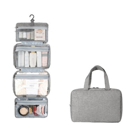 13552A Travel Waterproof Foldable Toiletry Bag Cosmetic Bag with Hook, Grey, Pink, Navy Blue