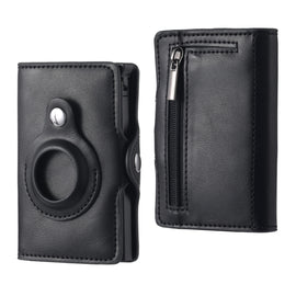 FY2108 Tracker Wallet Metal Card Holder for AirTag 2nd Gen / AirTag 1st Gen, Crazy Horse (Black)
