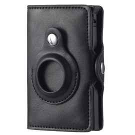 FY2108 Tracker Wallet Metal Card Holder for AirTag 2nd Gen / AirTag 1st Gen, Crazy Horse (Black)