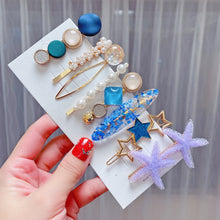 Load image into Gallery viewer, Alloy Colorful Hairpin Headgear Pearl Rhinestone Clip Set, 8PCS/Set Heavy Work, 8PCS/Set Cherry, 8PCS/Set Pink Cherry, 8PCS/Set Starfish, 7PCS/Set Mermaid, 4PCS/Set Light Blue, 6PCS/Set Purple, 7PCS/Set Diamond Hand, 7PCS/Set Gradient Green            ...