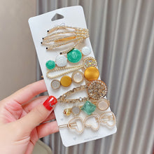 Load image into Gallery viewer, Alloy Colorful Hairpin Headgear Pearl Rhinestone Clip Set, 8PCS/Set Heavy Work, 8PCS/Set Cherry, 8PCS/Set Pink Cherry, 8PCS/Set Starfish, 7PCS/Set Mermaid, 4PCS/Set Light Blue, 6PCS/Set Purple, 7PCS/Set Diamond Hand, 7PCS/Set Gradient Green            ...