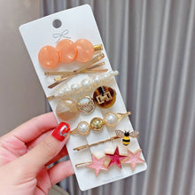 Load image into Gallery viewer, Alloy Colorful Hairpin Headgear Pearl Rhinestone Clip Set, 8PCS/Set Heavy Work, 8PCS/Set Cherry, 8PCS/Set Pink Cherry, 8PCS/Set Starfish, 7PCS/Set Mermaid, 4PCS/Set Light Blue, 6PCS/Set Purple, 7PCS/Set Diamond Hand, 7PCS/Set Gradient Green            ...