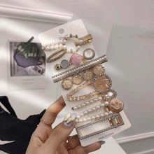 Load image into Gallery viewer, Alloy Colorful Hairpin Headgear Pearl Rhinestone Clip Set, 8PCS/Set Heavy Work, 8PCS/Set Cherry, 8PCS/Set Pink Cherry, 8PCS/Set Starfish, 7PCS/Set Mermaid, 4PCS/Set Light Blue, 6PCS/Set Purple, 7PCS/Set Diamond Hand, 7PCS/Set Gradient Green            ...