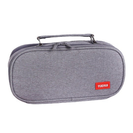 Large Capacity Multi-layer Portable Stationery Bag Canvas Pen Bag, Black, Green, Grey, Pink, Navy Blue, Blue