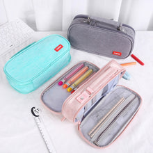 Load image into Gallery viewer, Large Capacity Multi-layer Portable Stationery Bag Canvas Pen Bag, Black, Green, Grey, Pink, Navy Blue, Blue
