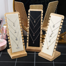 Load image into Gallery viewer, Simple Solid Wood Necklace Display Stand Jewelry Props Necklace Hanger, Black Skin, White Skin, Beige Velvet, Ink Green