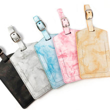 Load image into Gallery viewer, Marbled PU Leather Luggage Tag Oil Edge Sewing With Metal Hardware Buckle