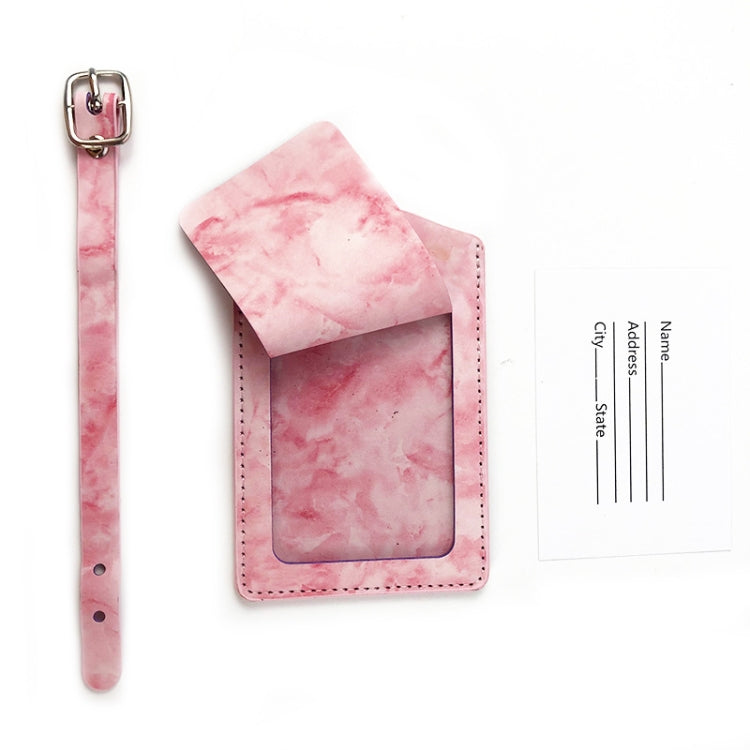 Marbled PU Leather Luggage Tag Oil Edge Sewing With Metal Hardware Buckle