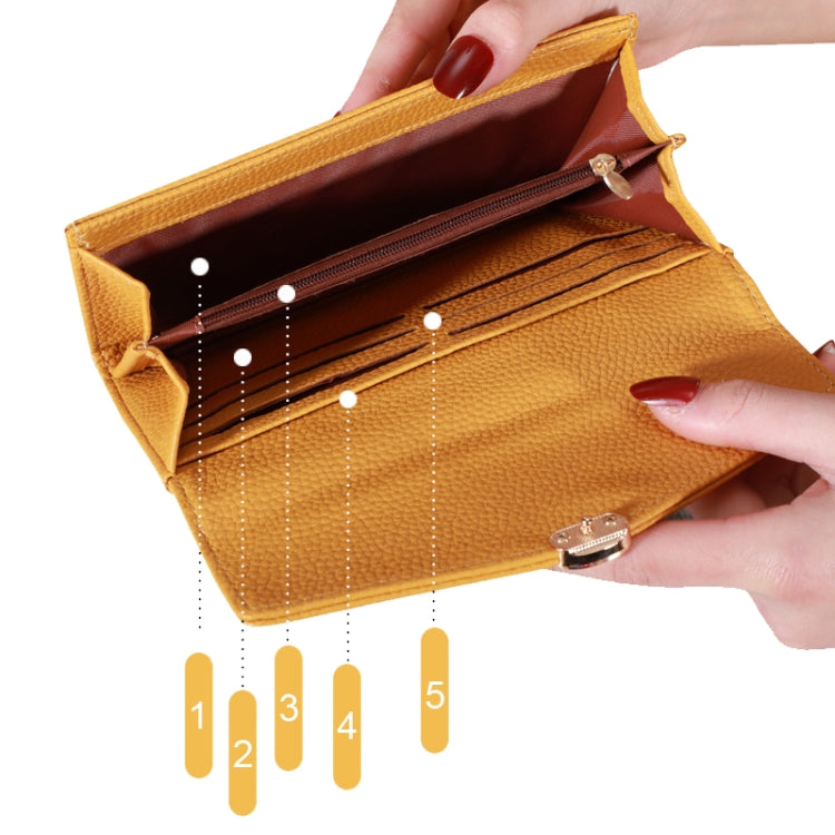 87P Litchi Pattern Multifunctional Large Capacity Wallet Phone Bag, Yellow, Green, Blue, Black, Pink, Red Wine, Brown