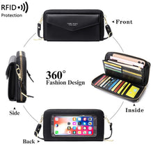 Load image into Gallery viewer, 1665 RFID Anti-magnetic Anti-theft Touch Screen Cross-Body Phone Bag Card Holder, Black, Orange, Red Wine, Grey, Royal Blue, Pink