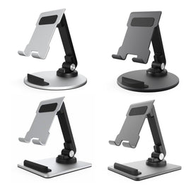 Portable Mobile Phone Tablet Desktop Stand, Square Swivel Dark Gray