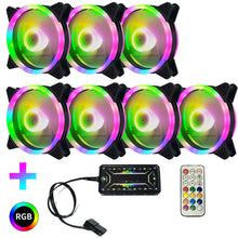 Load image into Gallery viewer, Computer CPU RGB luminous Radiator, 1 Fan+Remote Control, 2 Fans+Remote Control, 3 Fans+Remote Control, 4 Fans+Remote Control, 5 Fans+Remote Control, 6 Fans+Remote Control, 7 Fans+Remote Control, 8 Fans+Remote Control