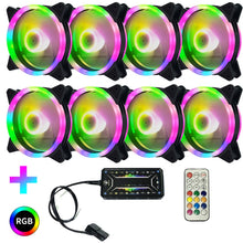 Load image into Gallery viewer, Computer CPU RGB luminous Radiator, 1 Fan+Remote Control, 2 Fans+Remote Control, 3 Fans+Remote Control, 4 Fans+Remote Control, 5 Fans+Remote Control, 6 Fans+Remote Control, 7 Fans+Remote Control, 8 Fans+Remote Control