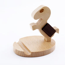 Load image into Gallery viewer, Wooden Mobile Phone Bracket Beech Lazy Mobile Phone Holder,Style:, Pony, Kung Fu, Staunch, Little Deer With Antlers, Elephants, Puppy, Golden Retriever, Piggy