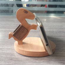 Load image into Gallery viewer, Wooden Mobile Phone Bracket Beech Lazy Mobile Phone Holder,Style:, Pony, Kung Fu, Staunch, Little Deer With Antlers, Elephants, Puppy, Golden Retriever, Piggy
