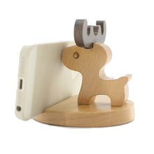 Load image into Gallery viewer, Wooden Mobile Phone Bracket Beech Lazy Mobile Phone Holder,Style:, Pony, Kung Fu, Staunch, Little Deer With Antlers, Elephants, Puppy, Golden Retriever, Piggy