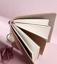 Load image into Gallery viewer, A6  Retro Lace Carved Girls Hand Ledger Diary With 3 Separate Inner Pages, Dark Green, Pink, Bright Orange, Oats, Beige