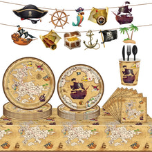 Load image into Gallery viewer, Pirate Treasure Hunt Themed Disposable Tablecloth Paper Plate Party Supplies Set, Pirate Treasure Hunt Themed