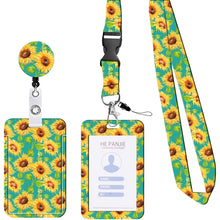 Load image into Gallery viewer, Floral Adjustable Retractable Card Holder Name Badge Work Bank Credit Card Sleeve, Black and White, Red Flower, Blue Flower, Green Sunflower