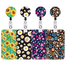 Load image into Gallery viewer, Floral Adjustable Retractable Card Holder Name Badge Work Bank Credit Card Sleeve, Black and White, Red Flower, Blue Flower, Green Sunflower