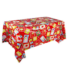 Load image into Gallery viewer, Christmas Halloween Party Event Decoration Tablecloth, Orange Pumpkin, Black Pumpkin, Black Ghost, Gray Bat, Green Pumpkin, Purple Spider, Red Snowman, Geometry, Blue Snowman, Green Biscuits