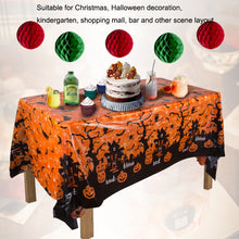 Load image into Gallery viewer, Christmas Halloween Party Event Decoration Tablecloth, Orange Pumpkin, Black Pumpkin, Black Ghost, Gray Bat, Green Pumpkin, Purple Spider, Red Snowman, Geometry, Blue Snowman, Green Biscuits