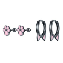 Load image into Gallery viewer, Cat Ears Claws Earrings 925 Silver Plated Black Gold Earrings, SCE1515, SCE1516