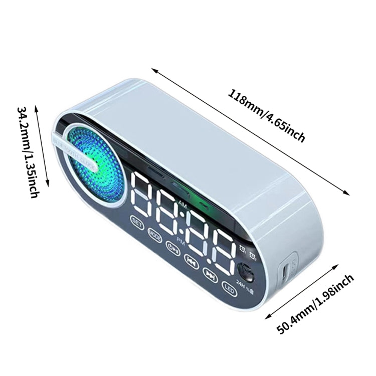 RBT-G30 Mirror Colorful Light Effect Subwoofer Bluetooth Alarm Clock Audio, Spec:, Sensor Version (Black), Sensor Version (White), Voice Version (White), Voice Version (Pink)