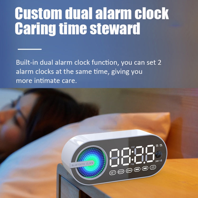 RBT-G30 Mirror Colorful Light Effect Subwoofer Bluetooth Alarm Clock Audio, Spec:, Sensor Version (Black), Sensor Version (White), Voice Version (White), Voice Version (Pink)