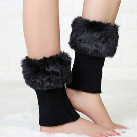Ladies Short Type Flip Mouth Furry Warm Knit Socks Sleeve Boot Cover