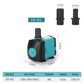 Aquarium Submersible Water Pump Fountain Filter Fish Pond,EU Plug, EB-301 3W, EB-302 6W, EB-303 10W, EB-304 15W, EB-305 25W, EB-306 35W, EB-307 50W, EB-308 60W