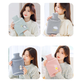 Detachable Washing Cloth Cover Rubber Hot Water Bag Can Be Intervened, Gray Clouds 1000ML