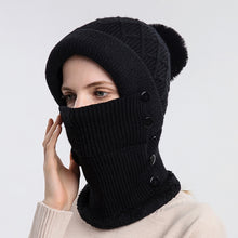 Load image into Gallery viewer, Women One-piece Hat Scarf Warm Knitted Hat Plus Velvet Overhead Cap