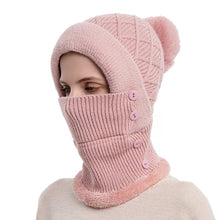 Load image into Gallery viewer, Women One-piece Hat Scarf Warm Knitted Hat Plus Velvet Overhead Cap