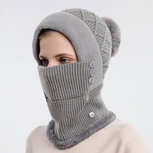 Load image into Gallery viewer, Women One-piece Hat Scarf Warm Knitted Hat Plus Velvet Overhead Cap
