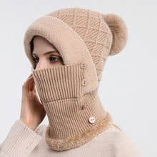 Load image into Gallery viewer, Women One-piece Hat Scarf Warm Knitted Hat Plus Velvet Overhead Cap