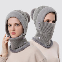 Load image into Gallery viewer, Women One-piece Hat Scarf Warm Knitted Hat Plus Velvet Overhead Cap