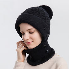 Load image into Gallery viewer, Women One-piece Hat Scarf Warm Knitted Hat Plus Velvet Overhead Cap