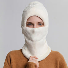 Load image into Gallery viewer, Women One-piece Hat Scarf Warm Knitted Hat Plus Velvet Overhead Cap