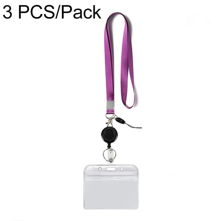 3 PCS TZ-003 Transparent PVC Horizontal ID Card Holder Badge, TZ-003(Purple), TZ-003(Gray)