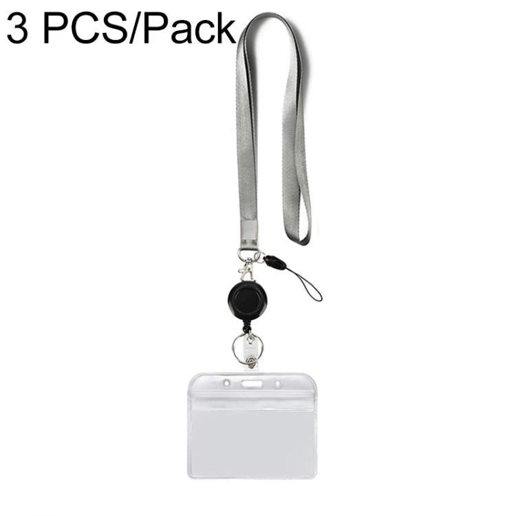3 PCS TZ-003 Transparent PVC Horizontal ID Card Holder Badge, TZ-003(Purple), TZ-003(Gray)