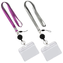 Load image into Gallery viewer, 3 PCS TZ-003 Transparent PVC Horizontal ID Card Holder Badge, TZ-003(Purple), TZ-003(Gray)