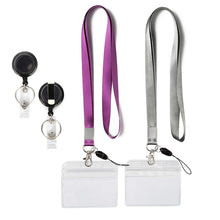 Load image into Gallery viewer, 3 PCS TZ-003 Transparent PVC Horizontal ID Card Holder Badge, TZ-003(Purple), TZ-003(Gray)