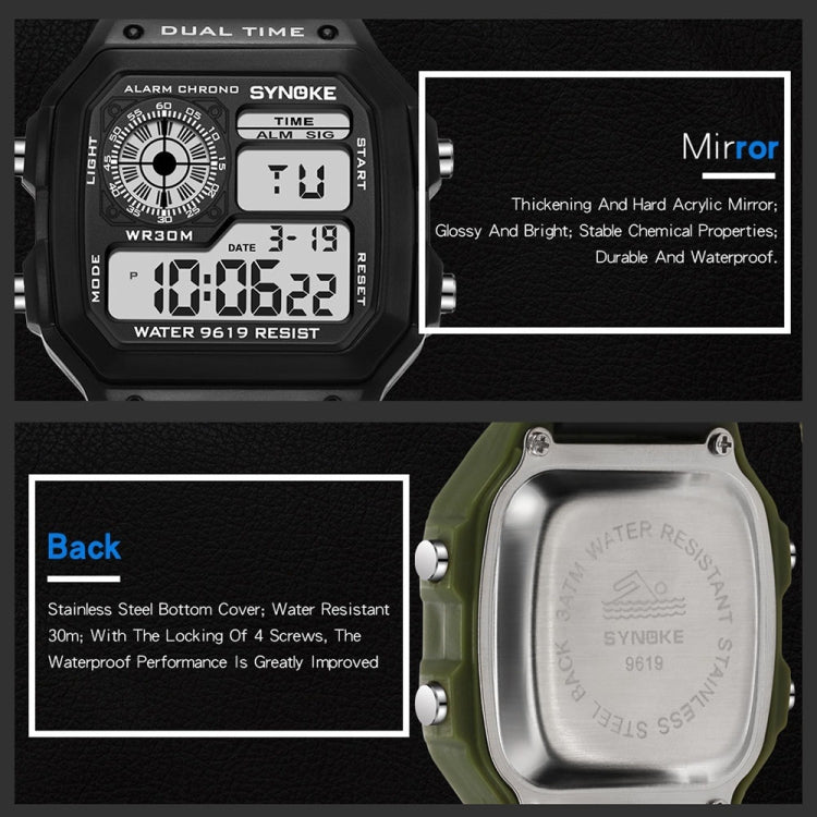 SYNOKE 9619C Nylon Canvas Strap Three-Ring Buckle Vintage Electronic Luminous Watch