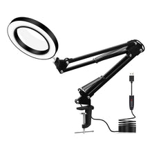 Load image into Gallery viewer, 5X Magnifying Glass LED Folding Long Arm Clip Light Eye-protection USB Reading Lamp